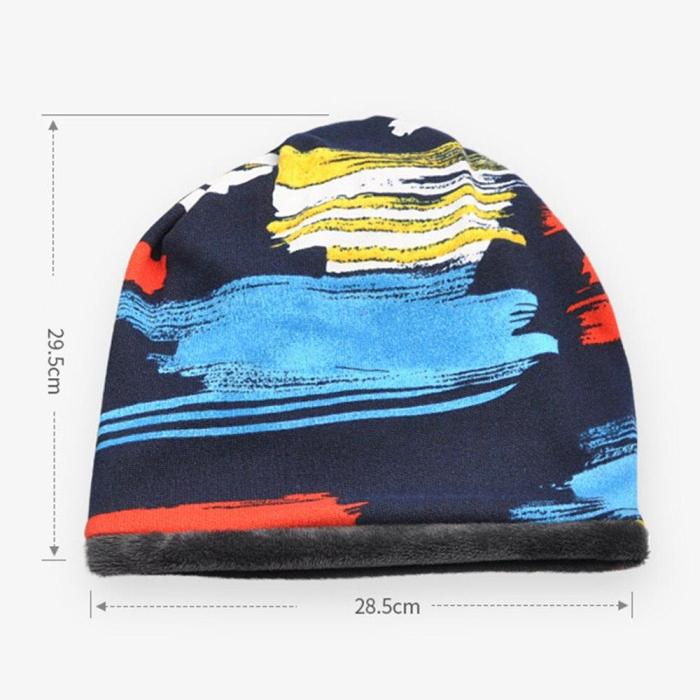 Winter Casual Knitted Hats Designer Bonnets For Women Blue Red Graffiti Warm Velvet Crochet Scarf Cap