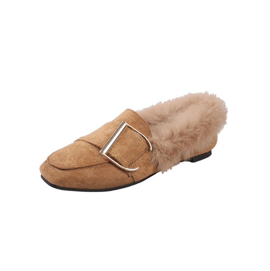 Plus Size Brown Spring/Fall Flat Heel Suede Fur Casual Loafers
