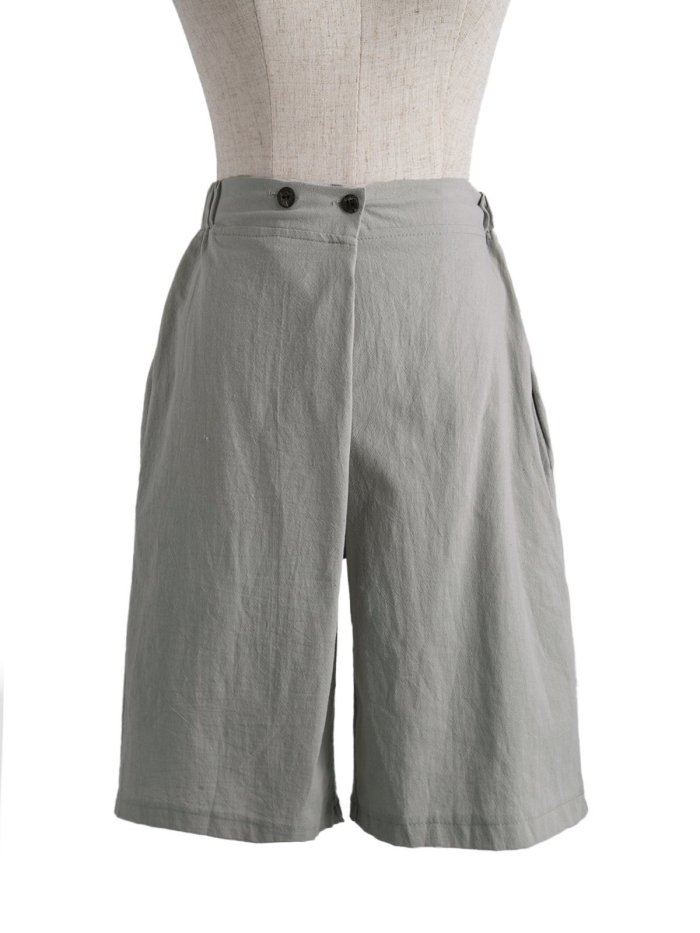 Cotton-Blend Casual Pockets Solid Pants