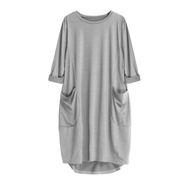 women batwing pockets casual solid dress