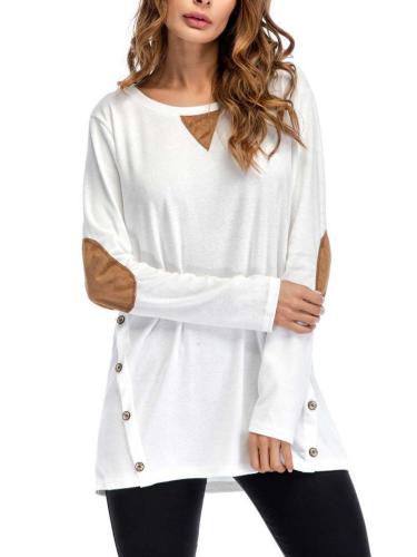 Hot Sale Solid Color Round Neck Double Row Button Collage T-shirt