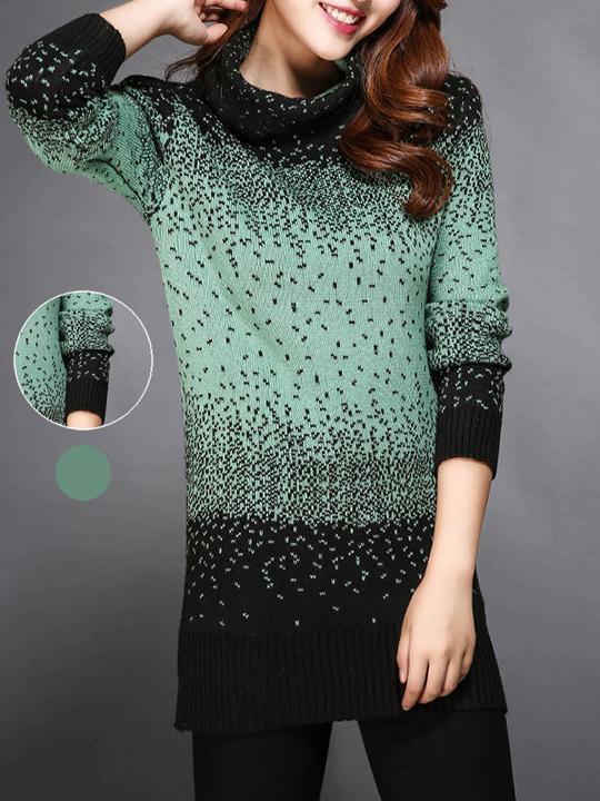 Knitted Long Sleeve Color-block Plus Size Sweater