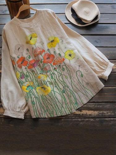 Khaki Cotton-Blend Pastoral Shirts & Tops