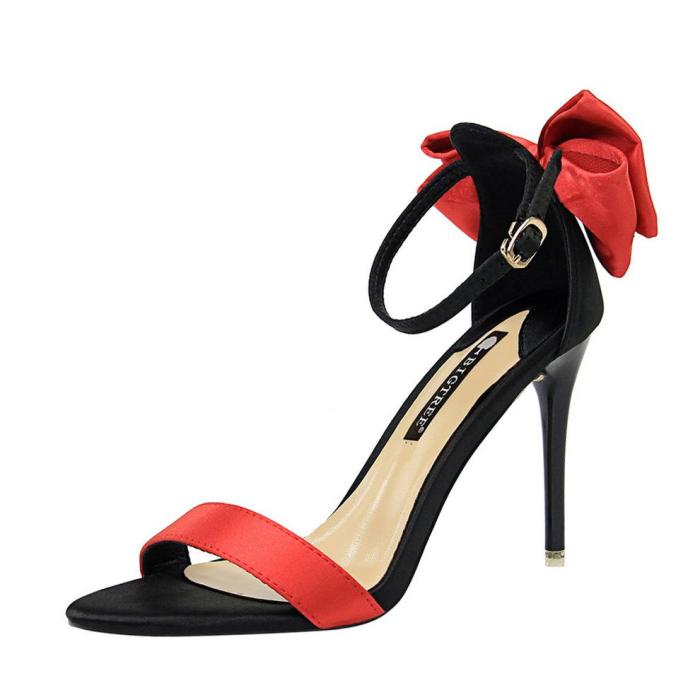 Fashion Sweet High Heel Women's Shoes with Satin Sandals with Bows