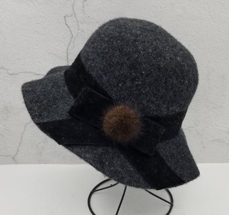 Bow fur ball solid color felt hat fisherman hat