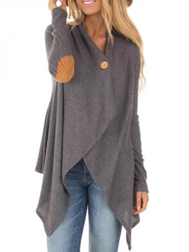 Gray Solid Casual Asymmetrical Patch Coat