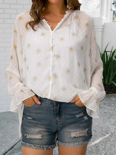 Printed Casual Floral V Neck Shirts & Tops