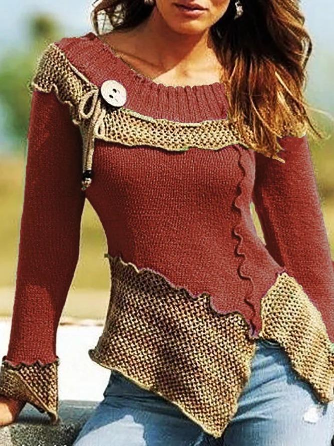 Women Knitted Vintage Shift Plain Sweaters