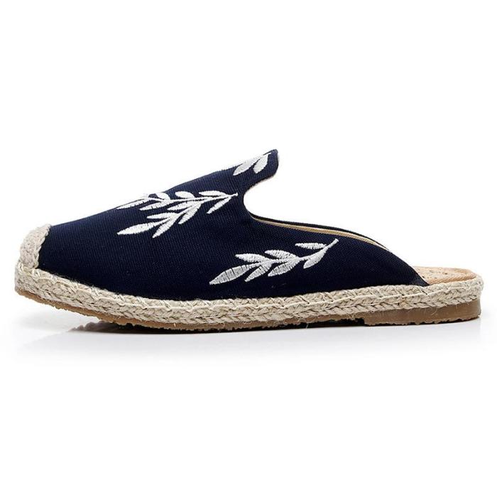 Women Shallow Mouth Flats Embroidered Leaves Comfortable Loafers Shoes