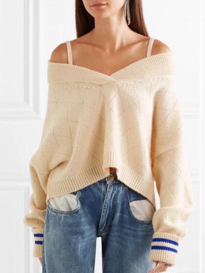 Fashion V-Neck Sling Strapless Sweater