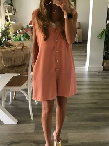 Women's Buttoned Sleeveless Solid One-Pieces Romper