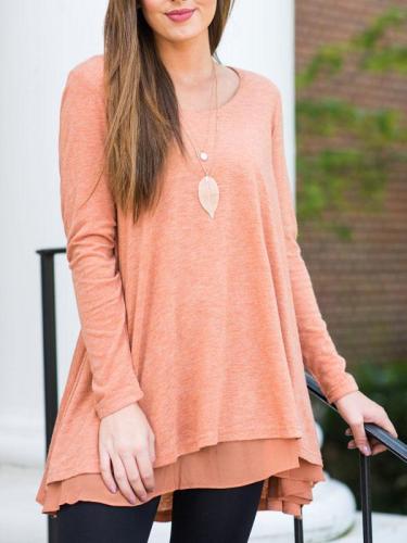 Asymmetric Solid Color Long Sleeve Casual Dress