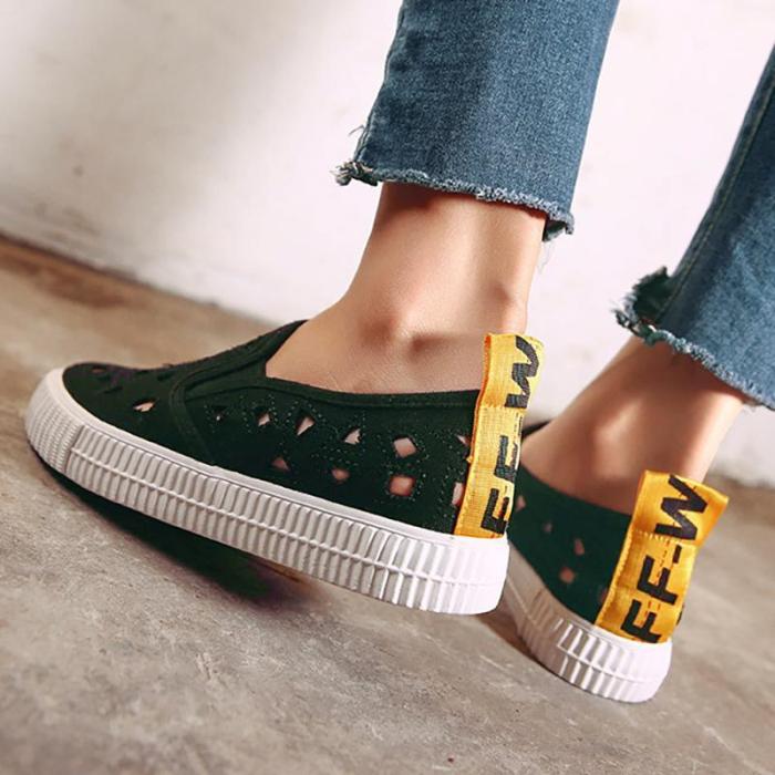 Womens Canvas Flat Heel Casual Hollow Out Shoes