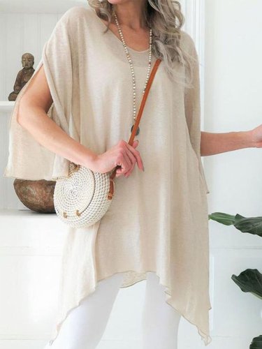 Apricot Solid Short Sleeve Round Neck Shirts & Tops