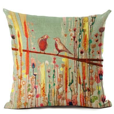 Oil Painting Birds Cushion Cover Decorative Sofa Throw Pillow Case