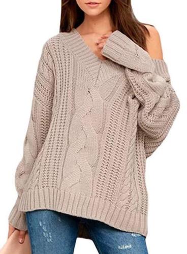 Sweater women's V-neck twist casual sweater long sleeve pullover loose sweater coat sweaters  pullover  knit sweater women