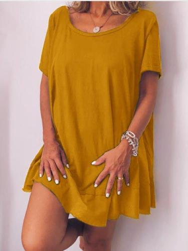 Plus Size Casual Solid  Round Neck Short Sleeve Dresses