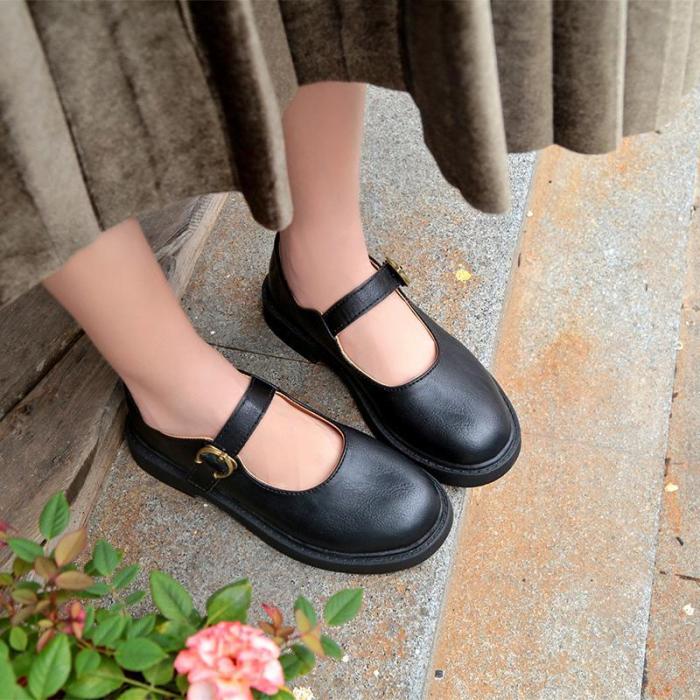 Mary Jane Spring/Fall PU Daily Adjustable Buckle Retro Flats