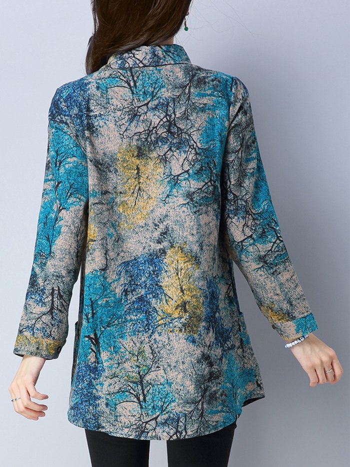 Fleece-lined Abstract Printed Blouse
