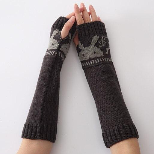 Autumn / Winter New Rabbit Head Gloves Fingerless Woolen Warm Gloves for Men and Women Knitted Half-finger Arm Sets