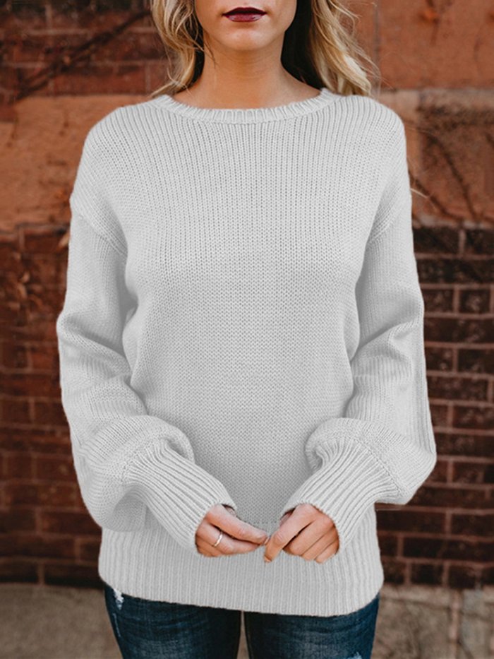 Acrylic Crew Neck Casual Lace Up Sweater