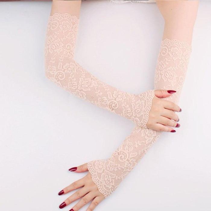 Lace Arm Sleeve Mittens Covered Summer Sunscreen Lace Gloves Women