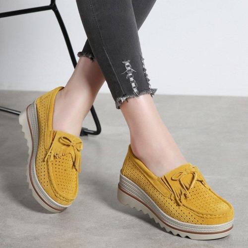 Women Artificial Nubuck Wedge Loafers Casual Comfort Slip On Shoes