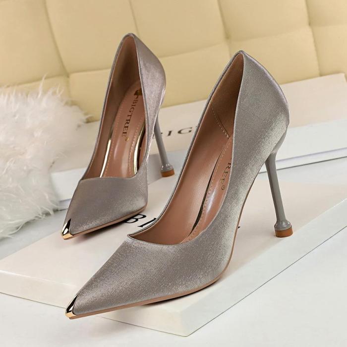 Metal Pointed Toe Elegant Women Pumps Stilettos High Heels Party Office Shoes