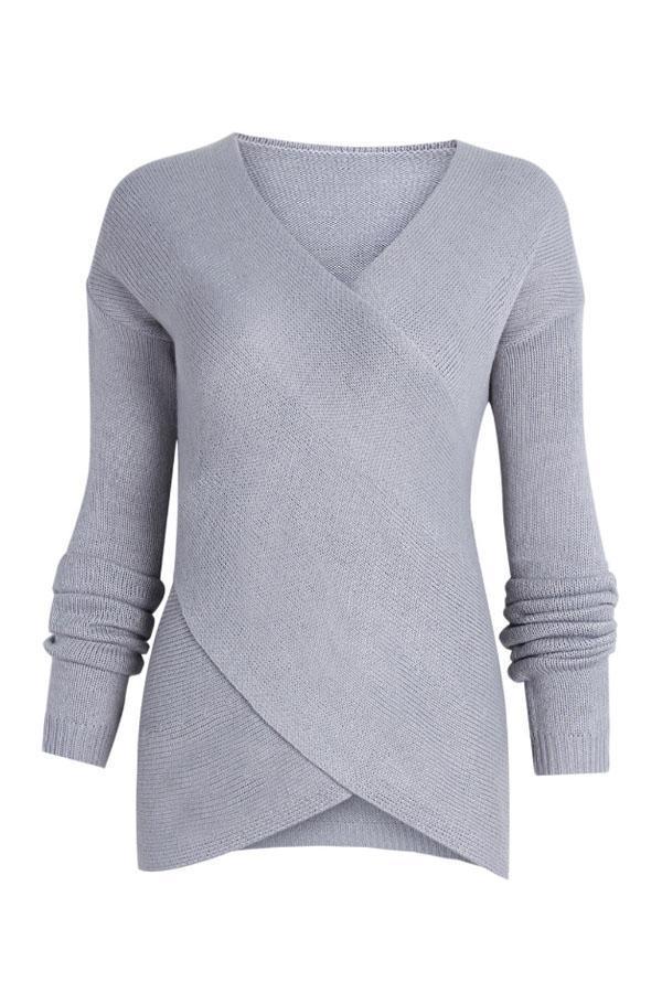 Koseme Surplice Curved Hem Long Sleeve Sweater