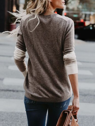 Paneled Knitted Casual Sweater