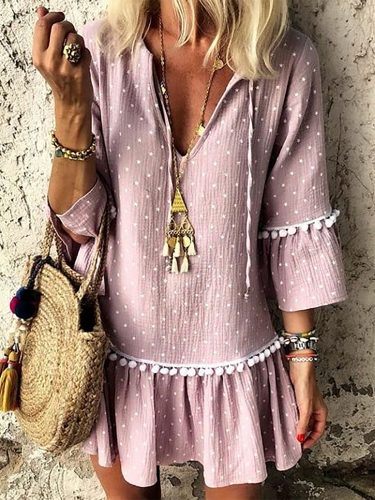 V neck lavender Women Summer Dress A-line Daily Basic Linen Dress