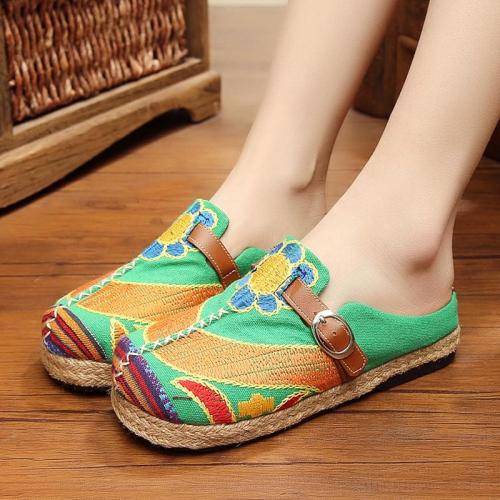 Women's Embroidery Sunflower Canvas Flat Loafers