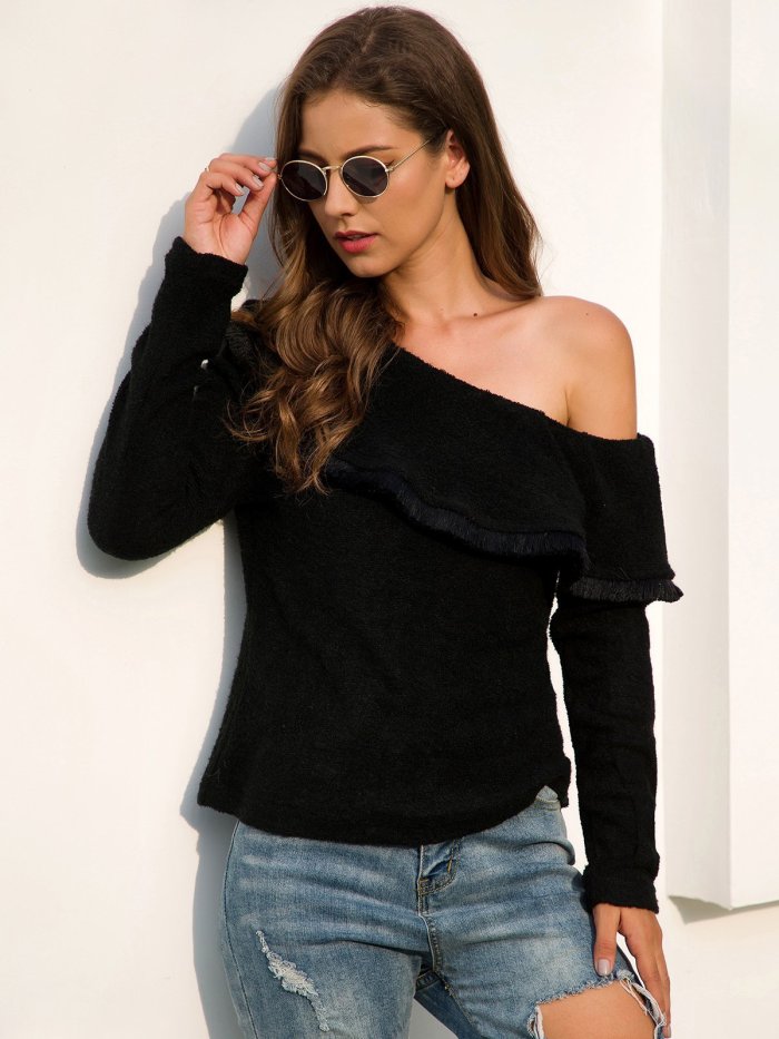 Off Shoulder Long Sleeve Backless Sexy Sweaters