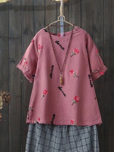 Women Casual Embroidery Tops Tunic T-Shirt
