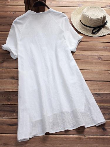 Casual Solid Buttoned Cotton Casual Dress