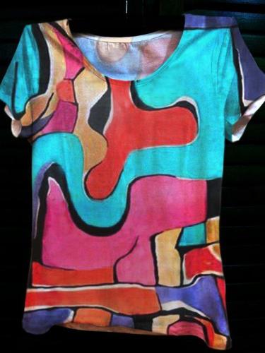 Women's Casual Short Sleeve Crew Neck Abstract Printed Tops