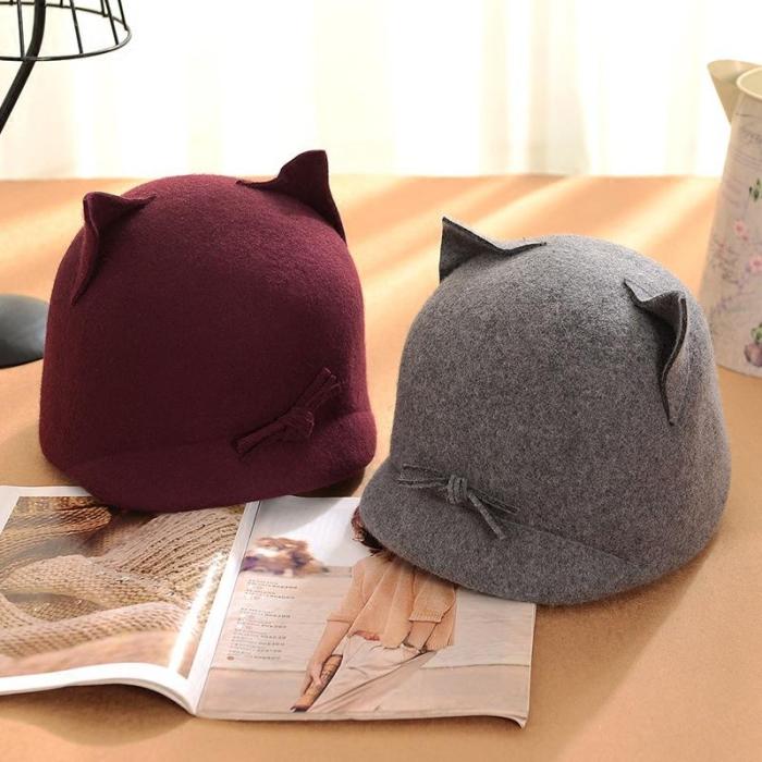 Fashionable Cute Cat Felt Beret Hat