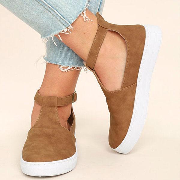 Women Spring Ankle Boots Cut Out Strap Buckle Flats