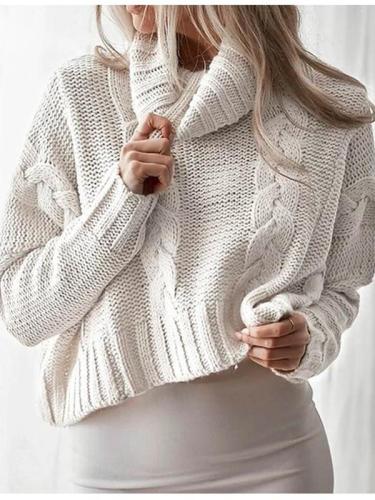 Winter Long Sleeve Solid Oversized Short Pullover