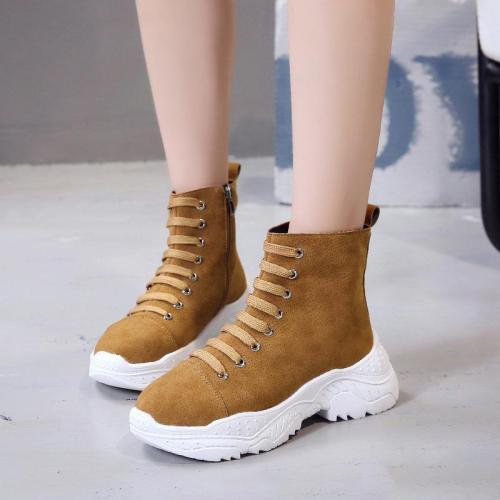 Women Flocking Athletic Booties Casual Comfort Lace Up Shoes