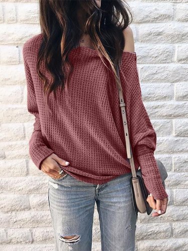 Long Sleeve Solid Knitted Vintage T-Shirts