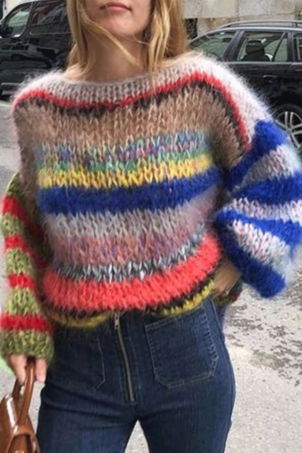 Stylish Color Striped Long Sleeve Sweater