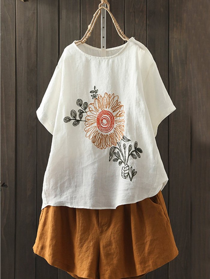 Short Sleeve Embroidery Shirts & Tops
