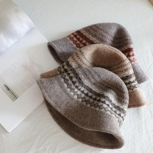 Autumn and winter new wool knitted fisherman hat thick warm foldable Japanese art basin hat