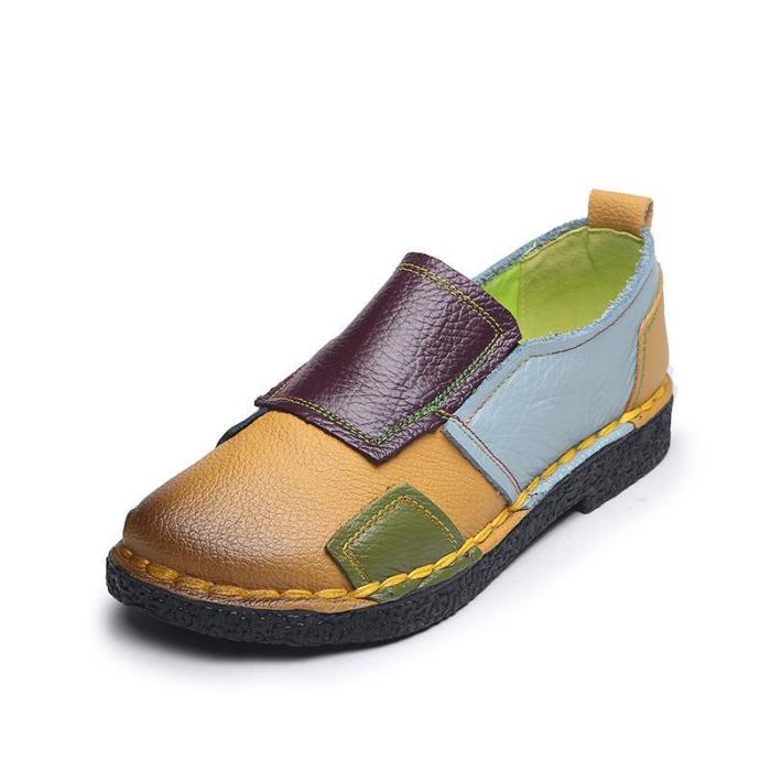 Yellow Color Block Spring/Fall Daily Genuine Leather Loafers