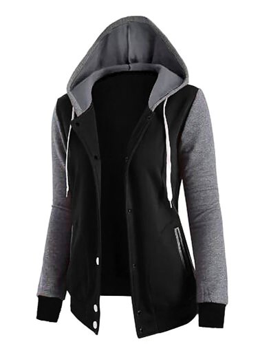 Long Sleeve Casual Paneled Cotton Hoodie Jacket