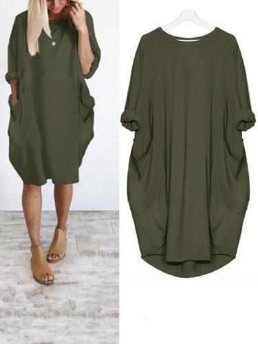 Women Batwing Pockets Casual Solid Dress