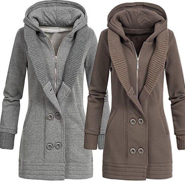 Buttoned Casual Hoodie Long Sleeve Coat