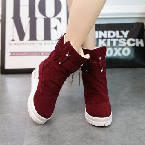 Buckle Strap Mid-Calf Women Suede Ski Boots