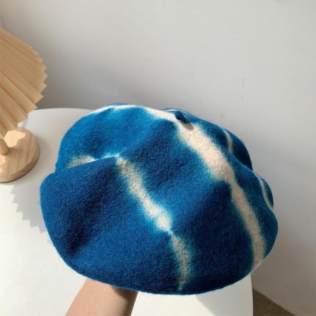 Japanese Tie-dyed Wool Beret Art Retro Painter Hat Fall/winter Woolen Hat